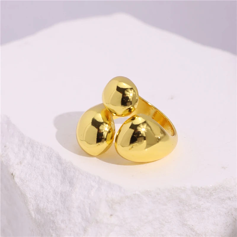 Glossy Wide Version Gold Color Plated Exaggerated Metal Rings Open Adjustable Ring for Women Men Jewelry-Dollar Bargains Online Shopping Australia