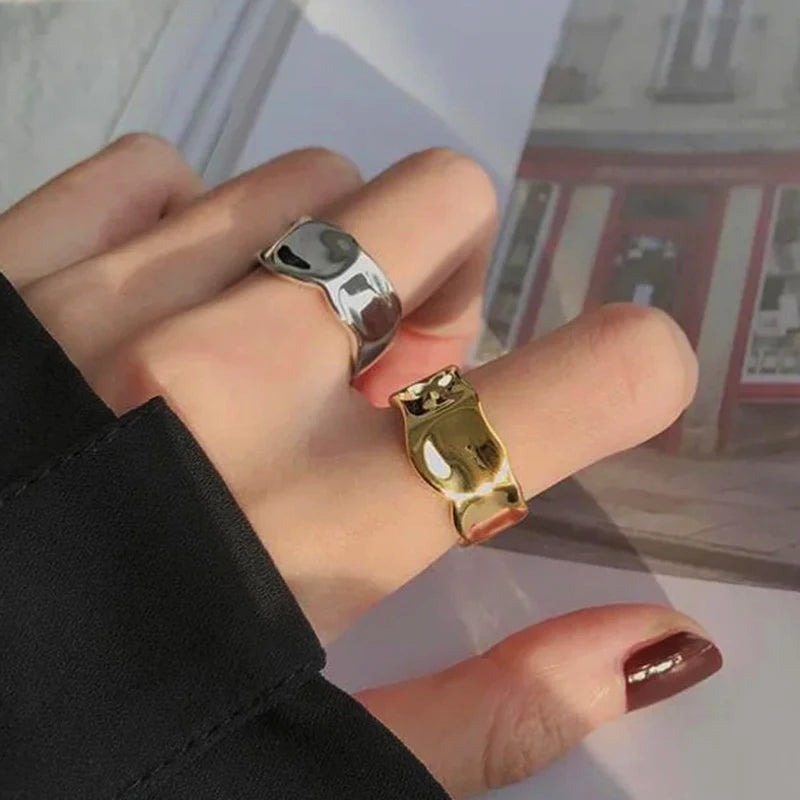 3Pcs Vintage Irregular Pleated Open Ring for Women Men Vintage Punk Liquid Metal Style Finger Y2K Accessories Fashion Jewelry-Dollar Bargains Online Shopping Australia