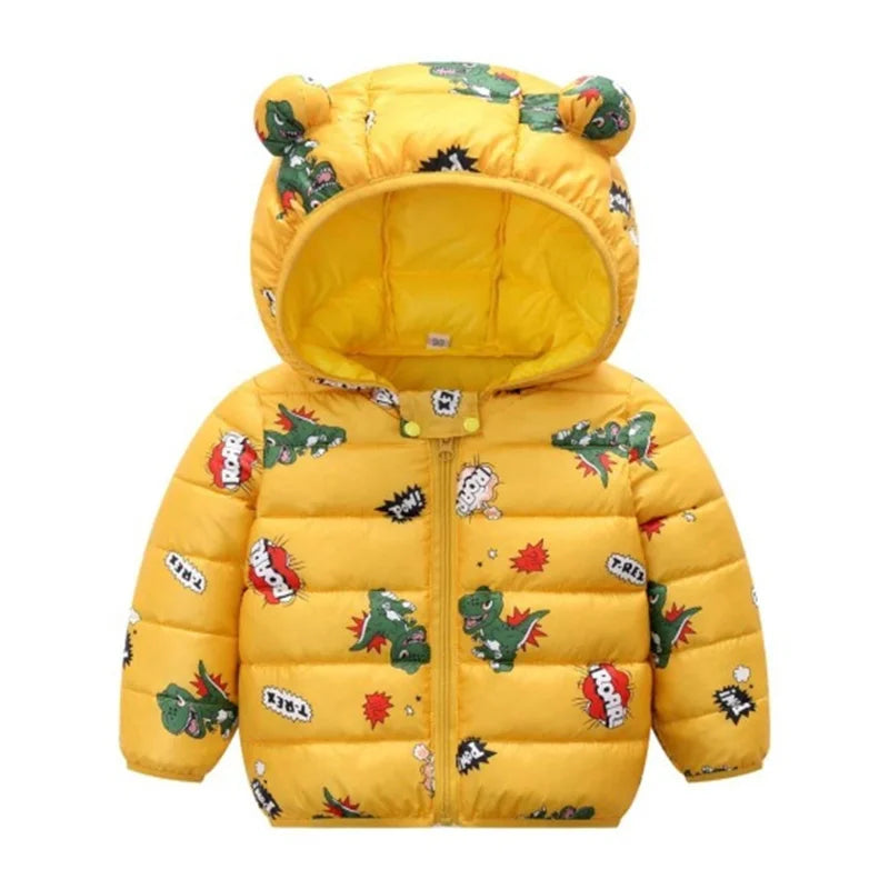 Baby Warm Down Jackets Boys Girls Hooded Cartoon Print Outerwear Autumn Winter Coats Children Clothing Lightweight Jackets-Dollar Bargains Online Shopping Australia