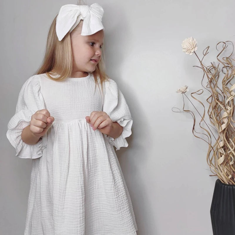 Children's Organic Cotton Double Gauze Loose Pockets Baby Girls Dress Fashion Princess Casual Kids Dresses-Dollar Bargains Online Shopping Australia