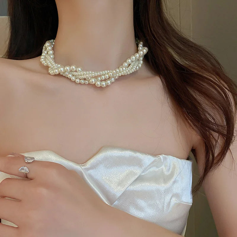 Twining Pearl Choker Necklaces for Women Geometric Necklaces Weddings Bride Jewelry Accessories-Dollar Bargains Online Shopping Australia