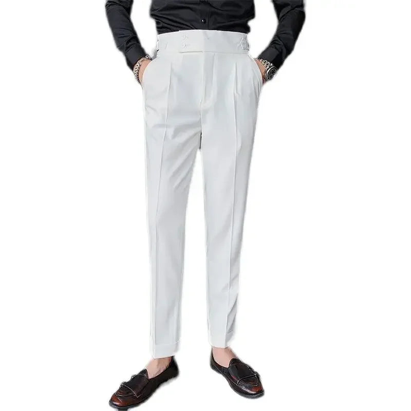 Mens Suit Pants Slim Fit Business Office High Waist Classic Korean Casual Trouser