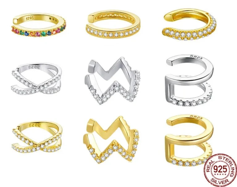 Ear Cuff Silver Clip Earrings for Women Gold Color Spain Fashion Jewelry Rhinestone Tiny Earrings-Dollar Bargains Online Shopping Australia