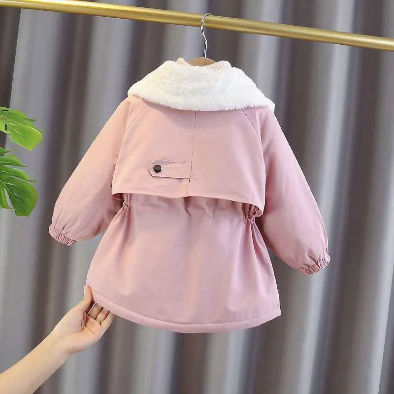 Velvet Plush Warm Kids Lapel Windbreaker Jackets Girls Coat Winter Children Fashion Cute Outerwear Toddler-Dollar Bargains Online Shopping Australia