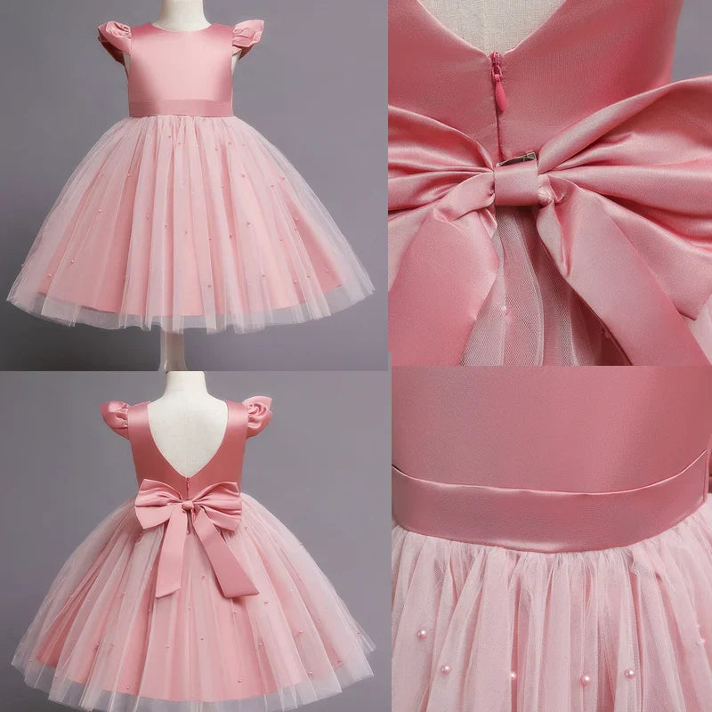 Toddler Girl Flower Birthday Tulle Dress Backless Bow Wedding Gown Kids Party Wear Princess Blue Dress Baby Girl Bowknot Dresses-Dollar Bargains Online Shopping Australia