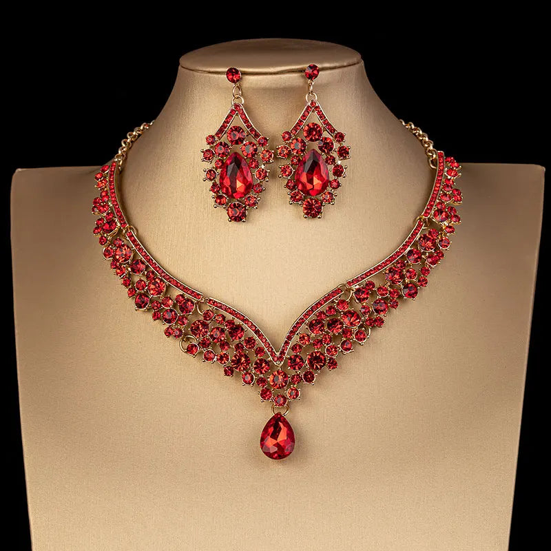Luxury Crystal AB Color Choker Necklace Earrings Set Rhinestone Bridal Jewelry Sets for Bride Wedding Party Costume-Dollar Bargains Online Shopping Australia