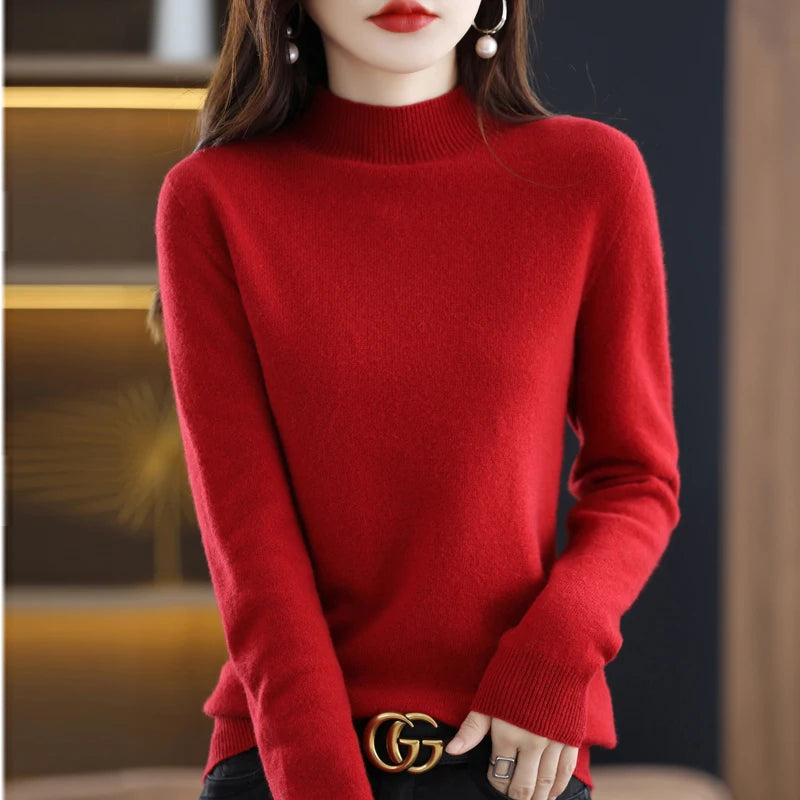 100% Pure Wool Half-neck Pullover Cashmere Sweater Women's Casual Knit Top-Dollar Bargains Online Shopping Australia