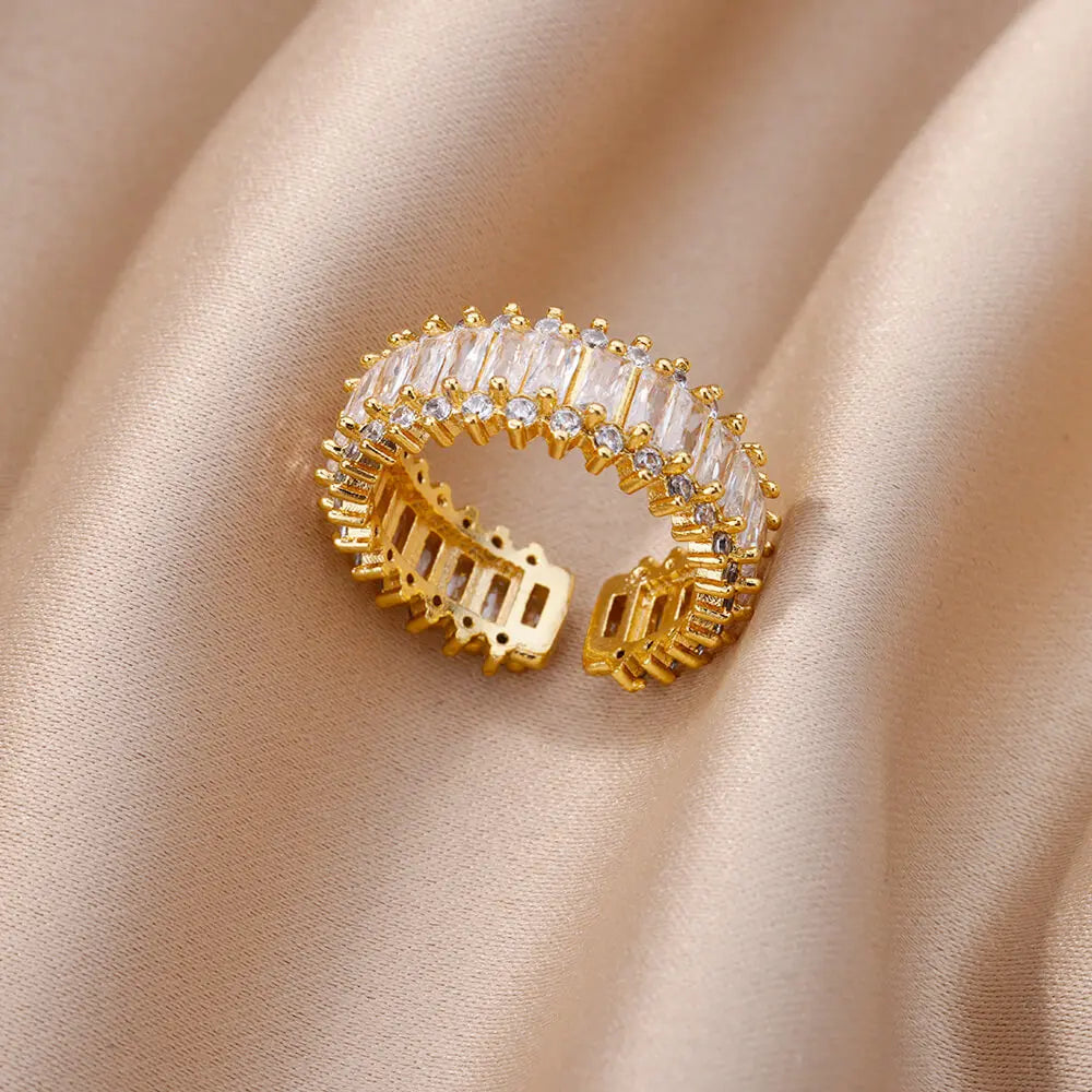 Rings for Women Gold Color Couple Jewelry Aesthetic Adjustable Punk Embossed Hollow Wide Ring-Dollar Bargains Online Shopping Australia