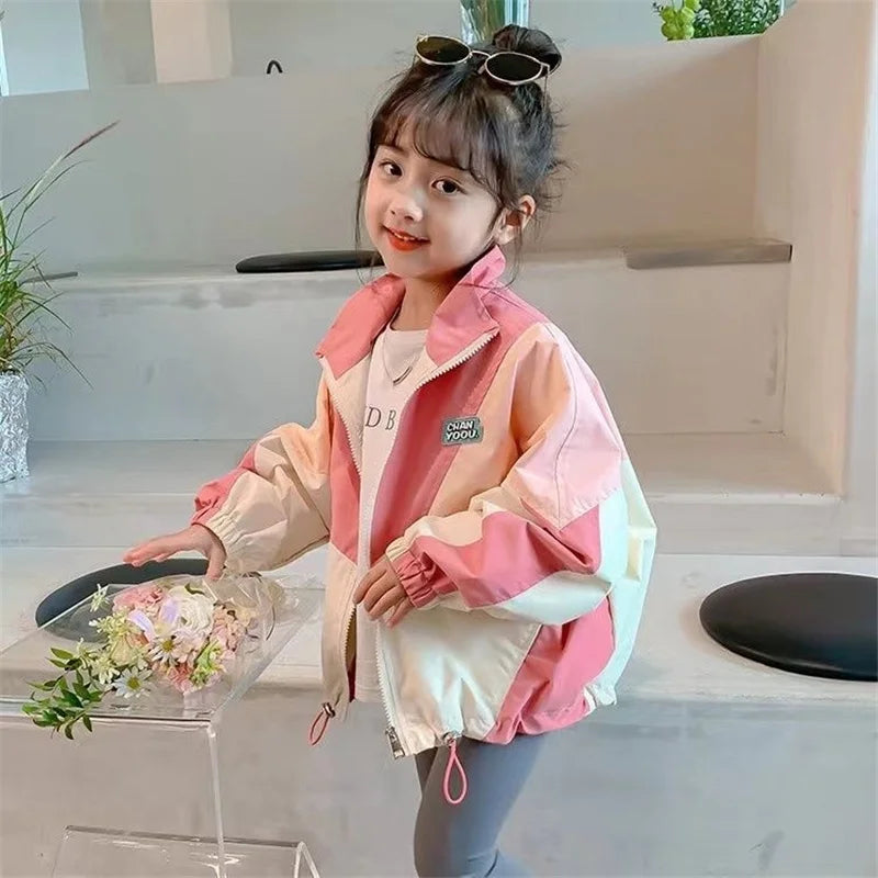 Colorblocking Jackets Spring Girls Fashion Thin Coats Autumn Children Clothes Big Kids Casual Zipper Outerwear-Dollar Bargains Online Shopping Australia