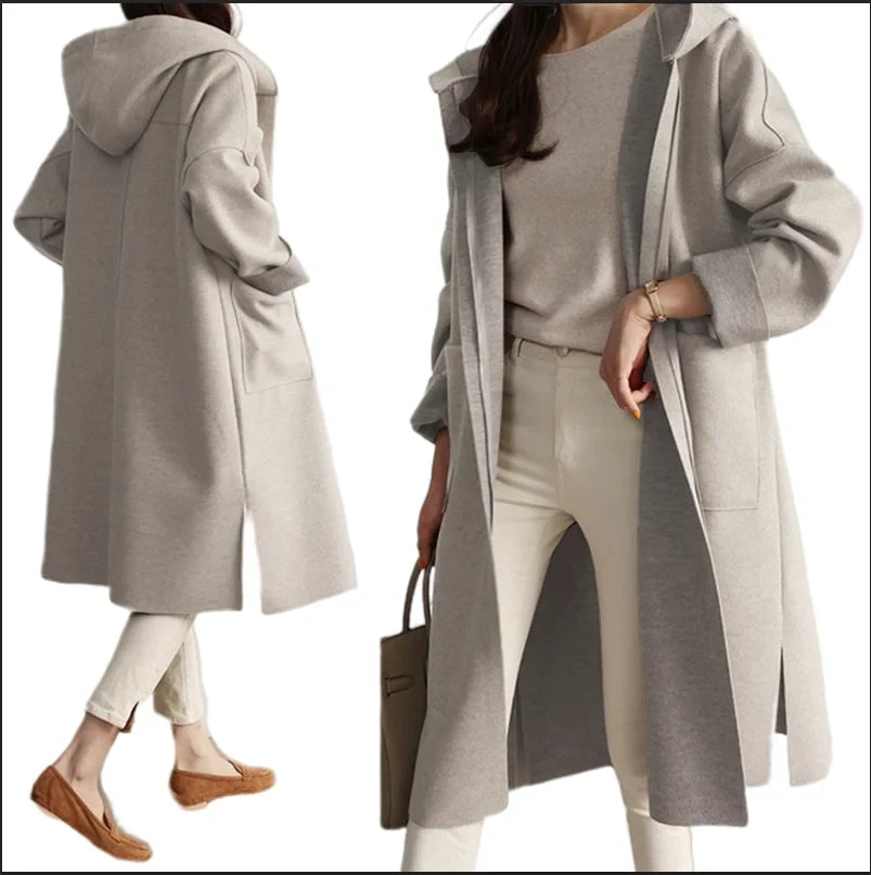 Plus-size Hooded Women's Windbreaker Casual Loose Turndown Collar Top Trenchcoat Laydies Woolen Overcoat For Spring Autumn S-3XL-Dollar Bargains Online Shopping Australia