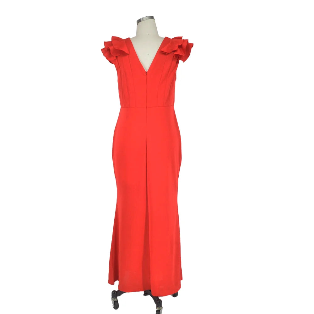 Plus Size Evening Dress Elegant Lady Ruffle Red Black Sexy Backless Large Sizes Women Party Formal Maxi Long-Dollar Bargains Online Shopping Australia