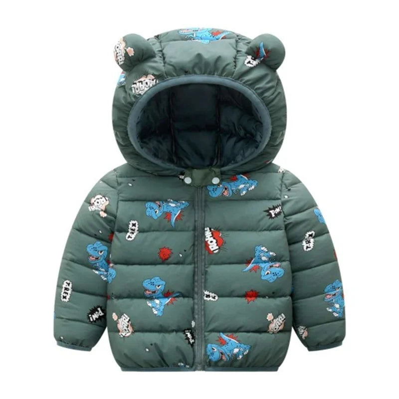 Baby Warm Down Jackets Boys Girls Hooded Cartoon Print Outerwear Autumn Winter Coats Children Clothing Lightweight Jackets-Dollar Bargains Online Shopping Australia