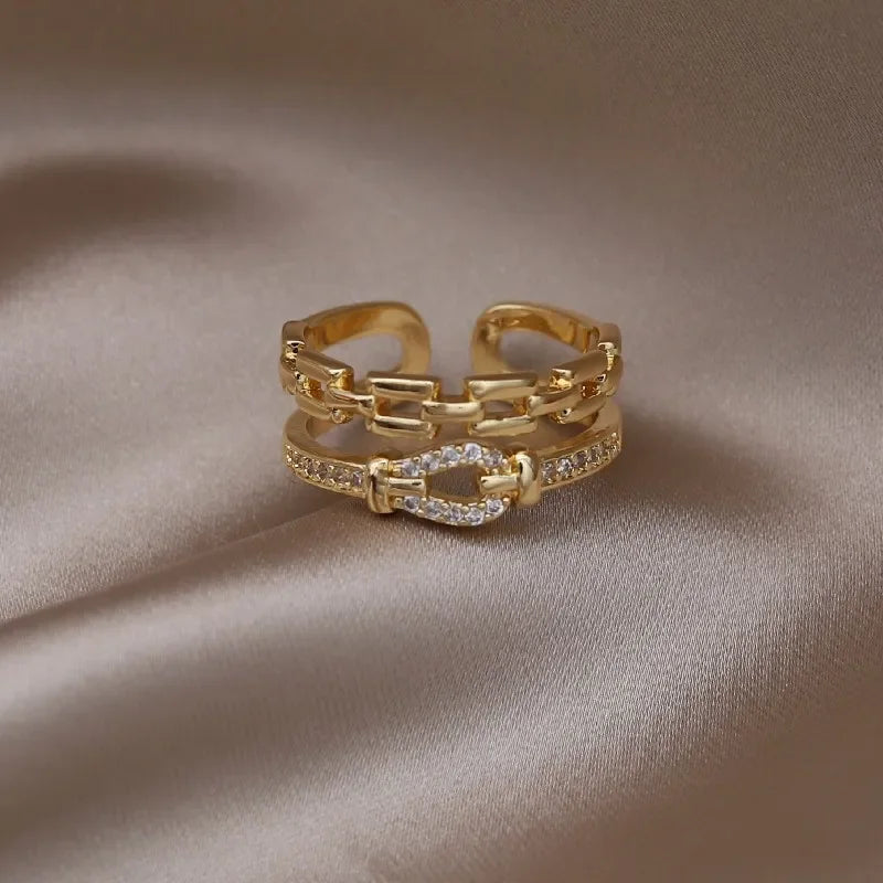14K gold plated 2023 Korean new fashion jewelry double-layer zircon cross ring elegant women's opening daily work accessories-Dollar Bargains Online Shopping Australia