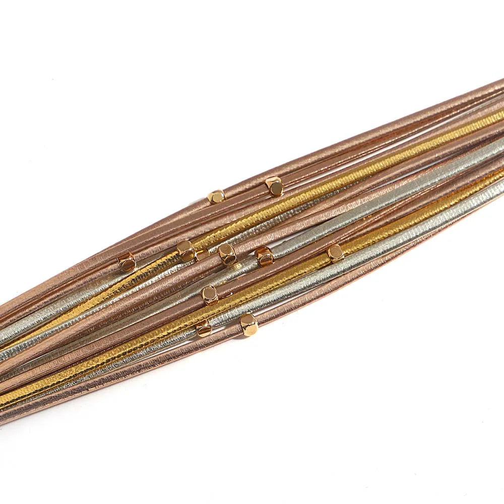 Charm Triple Color Leather Bracelet for Women Bohemian Metal Beads Multilayer Thin Strip Wrap Bracelets Fashion Jewelry