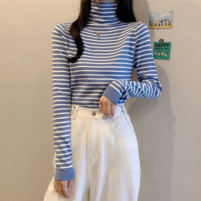 Women's Striped Turtleneck Sweater Autumn and Winter Knit Sweater-Dollar Bargains Online Shopping Australia