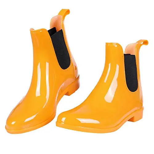Women Chelsea Rain Boots Shiny Ankle Boots Waterproof Upper Toe Elastic Band Low Sole Fashion Non-slip Comfortable Boots-Dollar Bargains Online Shopping Australia