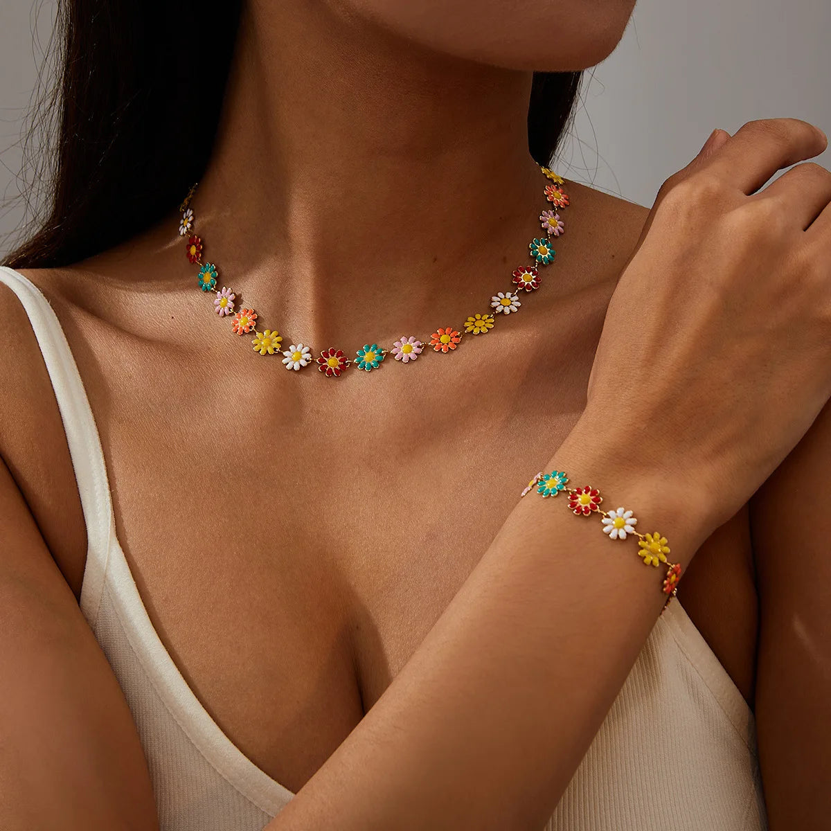 Multicolored Flower Daisy Pendant Necklace for Women Accessories Creative Flower Neck Chain Card Neck Chain Necklace-Dollar Bargains Online Shopping Australia