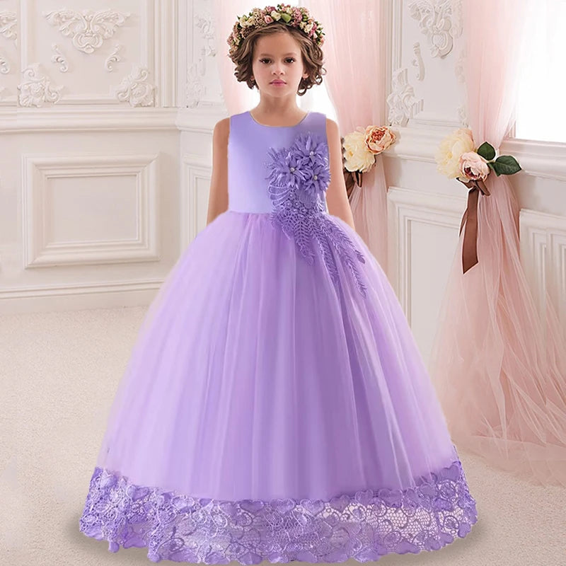 Kids Dress Flower Long Beading Elegant Teenagers Prom Gowns Dresses Girl Party Kid Evening Bridesmaid Princess-Dollar Bargains Online Shopping Australia