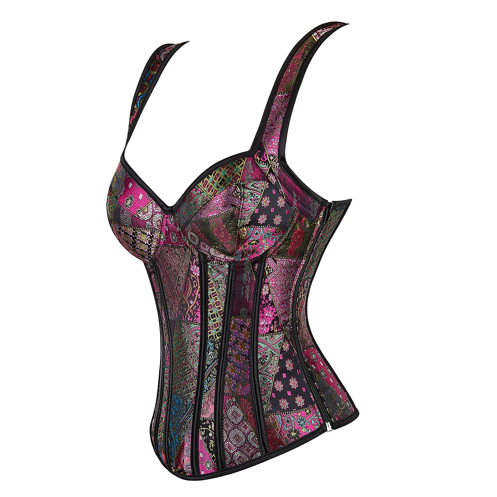 Corset with Straps for Women Black Overbust Corset Plus Size Jacquard Lace-Up Corset Zipper TOP Vintage Gothic Corset Bustier-Dollar Bargains Online Shopping Australia