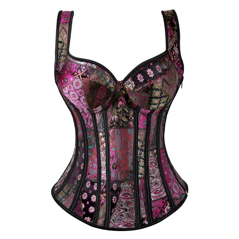 Corset with Straps for Women Black Overbust Corset Plus Size Jacquard Lace-Up Corset Zipper TOP Vintage Gothic Corset Bustier-Dollar Bargains Online Shopping Australia