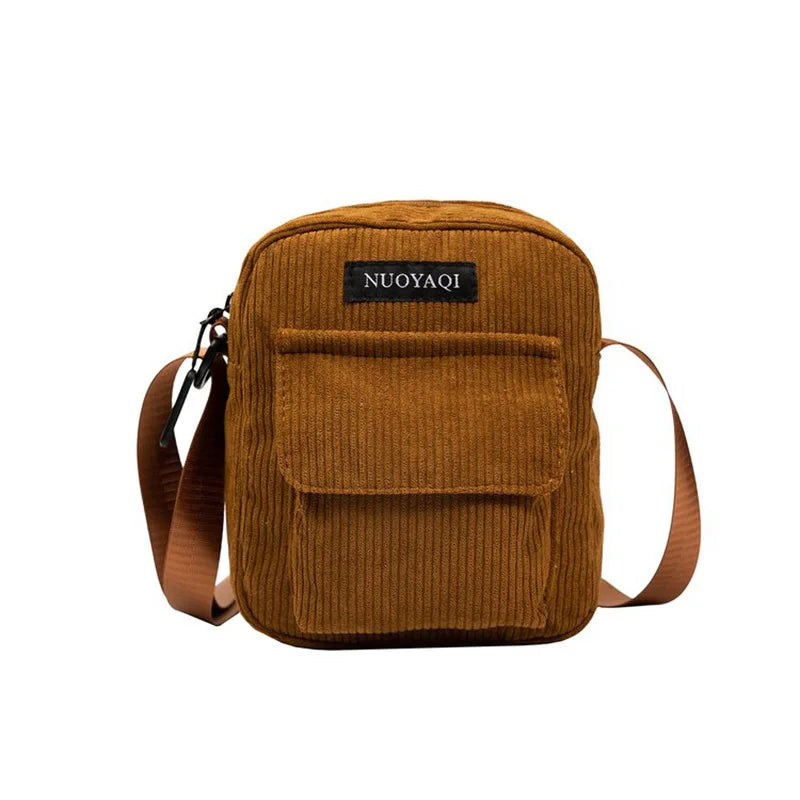 Women Corduroy Shoulder Bags Striped Cloth Fabric Handbags Casual Zip Tote Canvas Crossbody Bag Cute Shopping Bag for Ladies-Dollar Bargains Online Shopping Australia