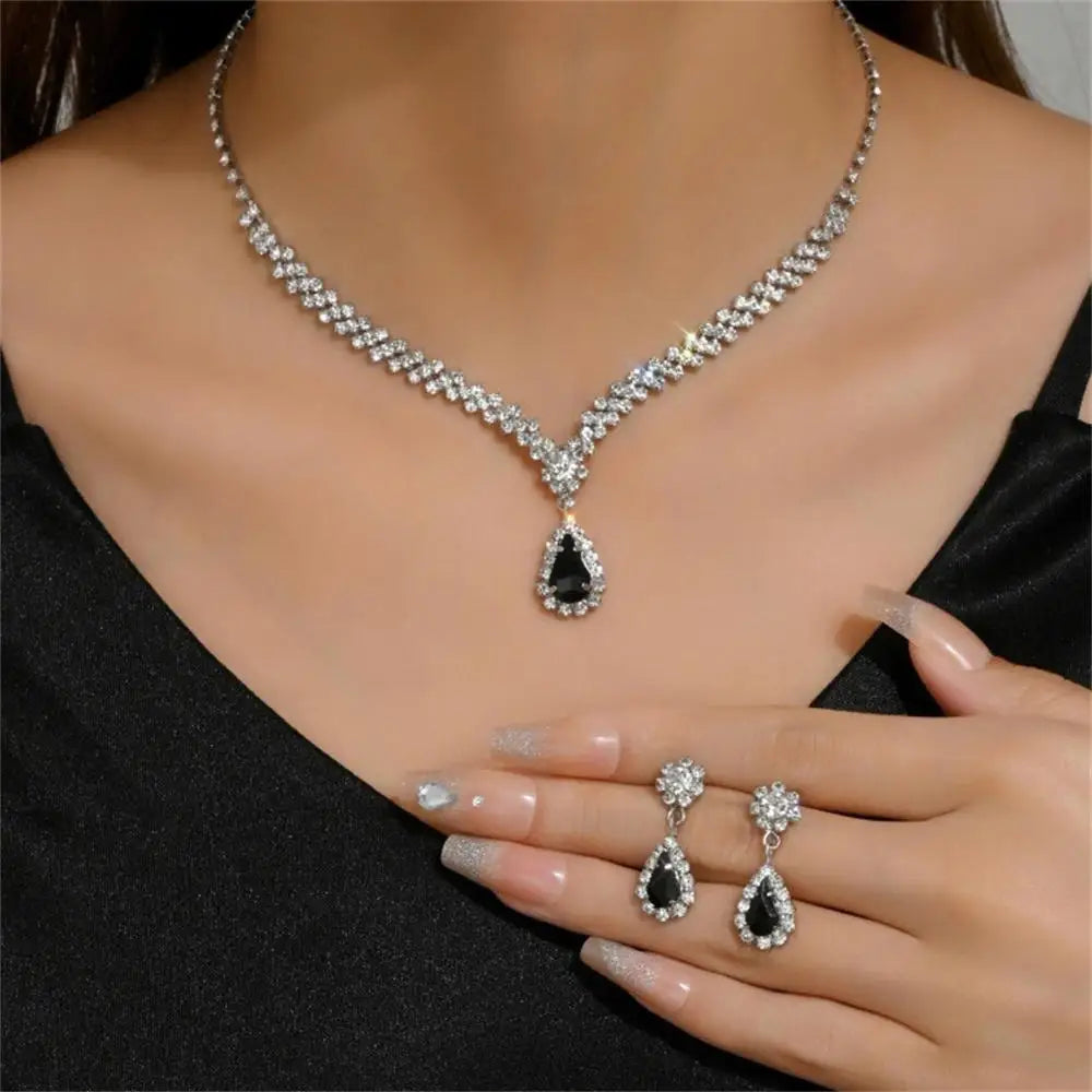 2pcs/set Jewelry Sets Women Elegant Waterdrop Rhinestone Pendant Necklace stud Earrings Wedding Dress Bridal Jewelry Set-Dollar Bargains Online Shopping Australia