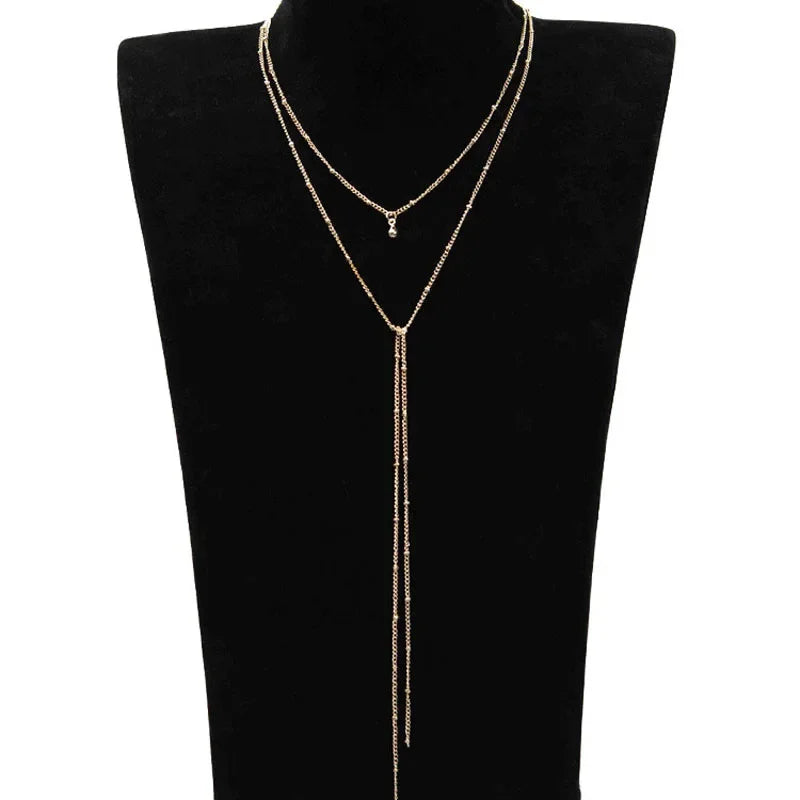 Simple Gold Silver Color Chain Choker Necklace Long Beads Tassel Chocker Necklaces For Women Collar-Dollar Bargains Online Shopping Australia