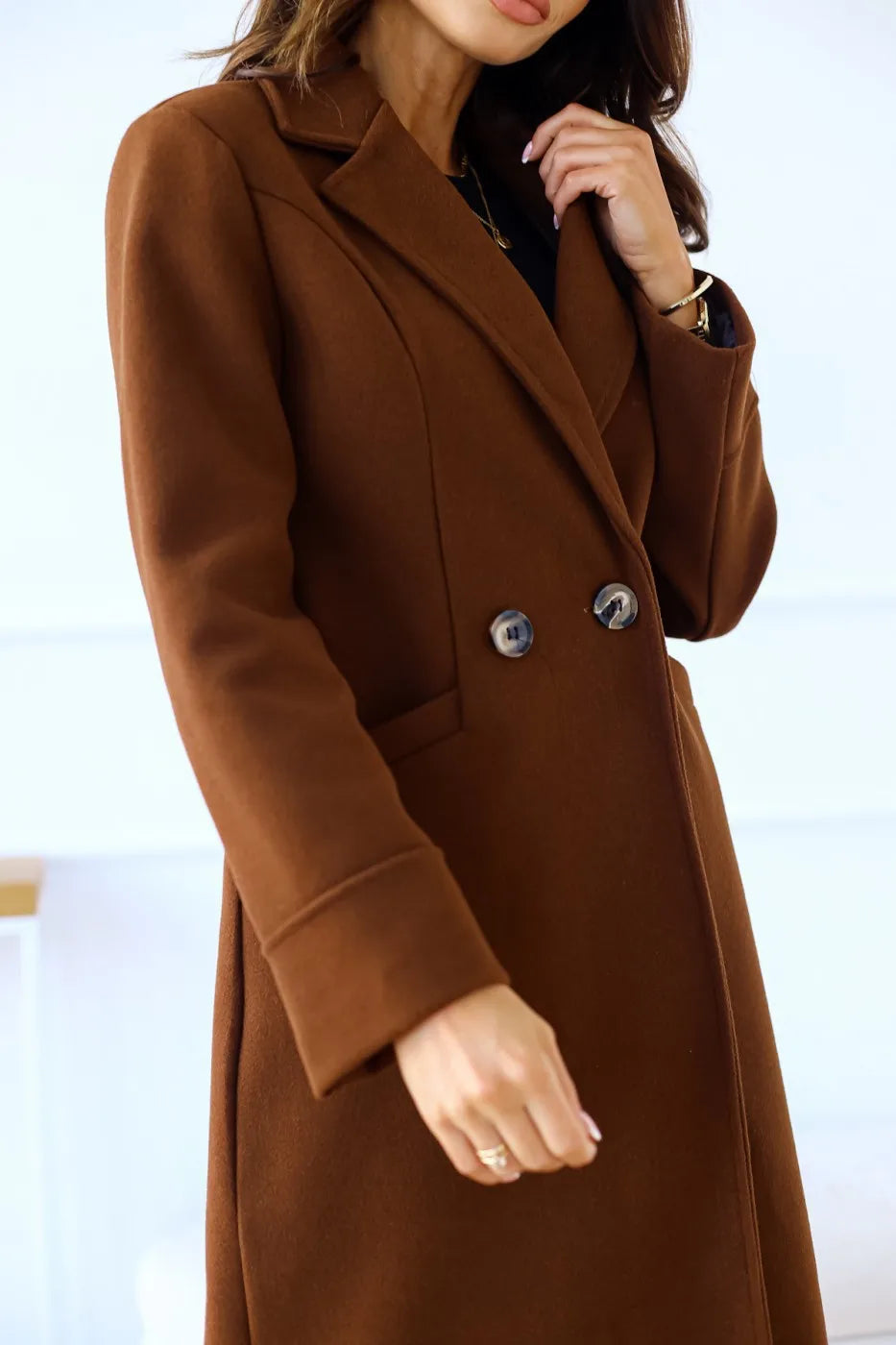 simple long-sleeved lapel double-breasted woolen coat for women-Dollar Bargains Online Shopping Australia