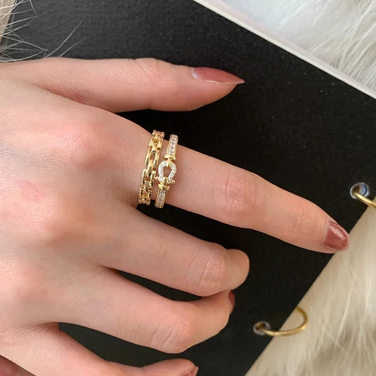 14K gold plated 2023 Korean new fashion jewelry double-layer zircon cross ring elegant women's opening daily work accessories-Dollar Bargains Online Shopping Australia