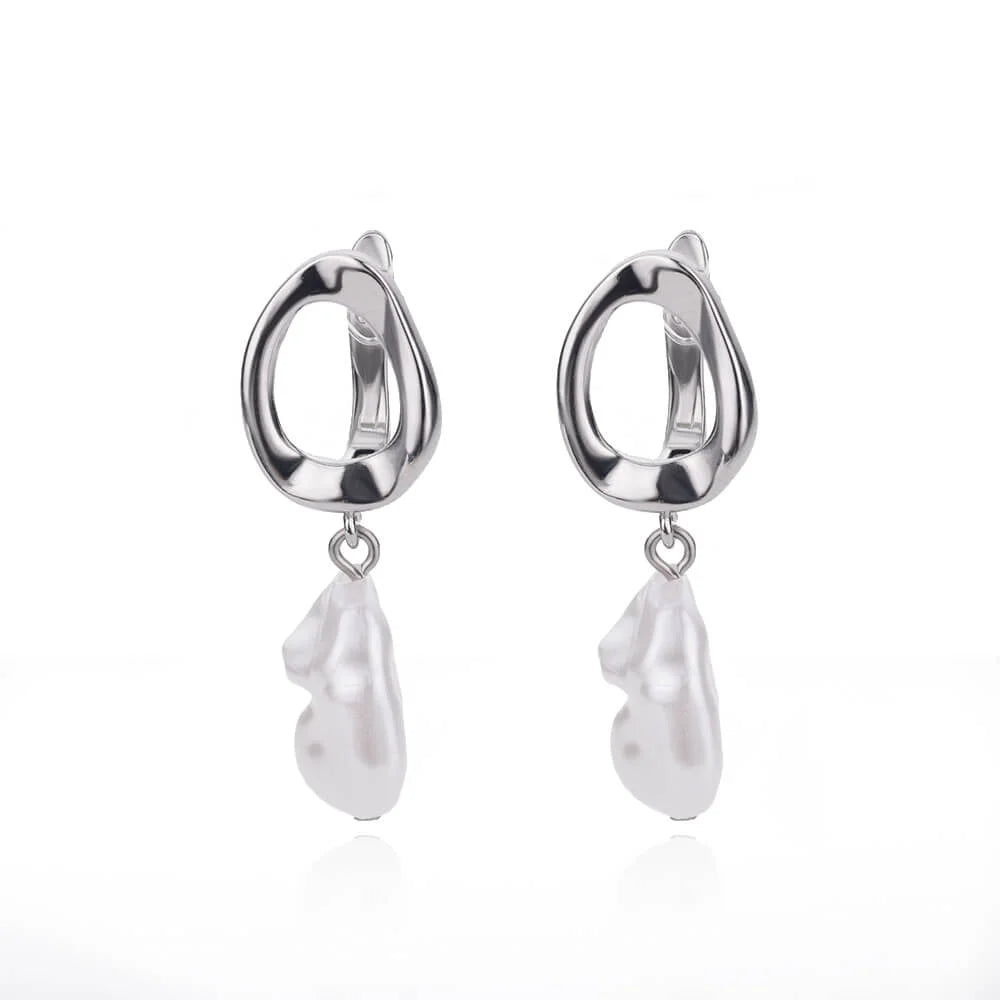 Circle Earrings For Women Vintage Punk Baroque Pearl Earrings Stainless Steel Ear Clip Women Jewelry Imitation Pearl-Dollar Bargains Online Shopping Australia