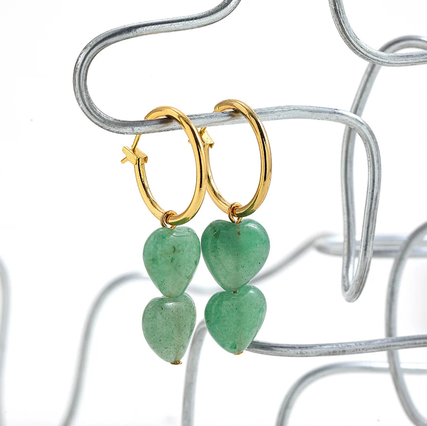 Bohemian Handmade Natural Stone Beads Hoop Earrings for Women Golden Color Stainless Steel Circle-Dollar Bargains Online Shopping Australia