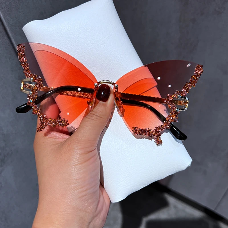 Diamond Butterfly Sunglasses Women Brand y2k Vintage Rimless Oversized Sun Glasses Ladies Eyewear-Dollar Bargains Online Shopping Australia