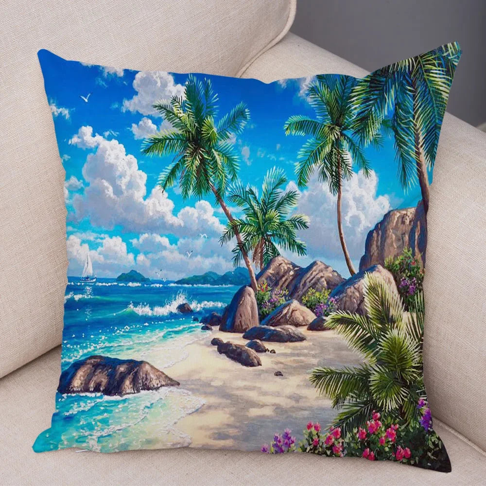 Vintage Colorful Style Coconut Tree Pillow Cover Country House Landscape Sofa Car Office Cushion Home Decor-Dollar Bargains Online Shopping Australia