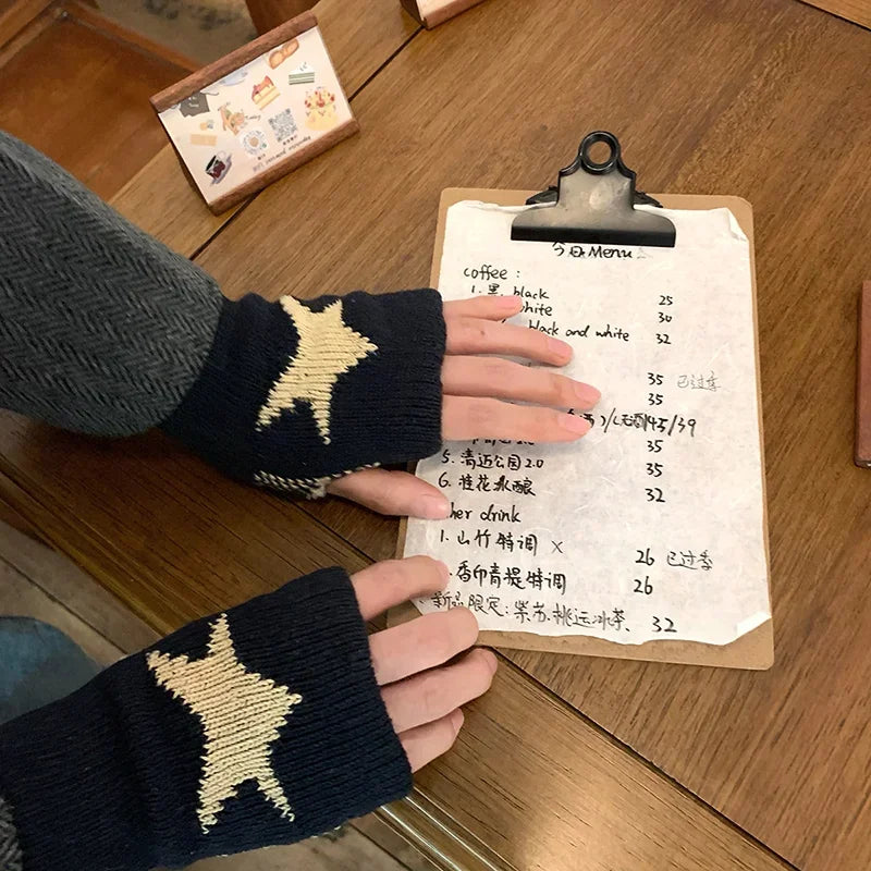 Winter Knitted Woolen Gloves Ins Fashion Y2K Men's Women's Half Finger Warm Five Pointed Star Fingerless Gloves Unisex-Dollar Bargains Online Shopping Australia