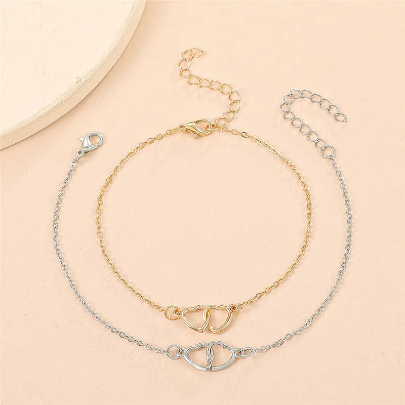 Silver Color Double Heart Anklet for Women Bling Hollow Out Love Foot Ankle Leg Bracelet Chain Jewelry-Dollar Bargains Online Shopping Australia