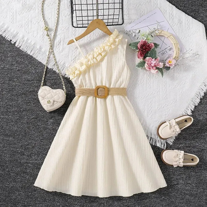 Kids Dress Girls Frill-Trim Asymmetrical Straps A-line Dress Summer Vacation-Dollar Bargains Online Shopping Australia