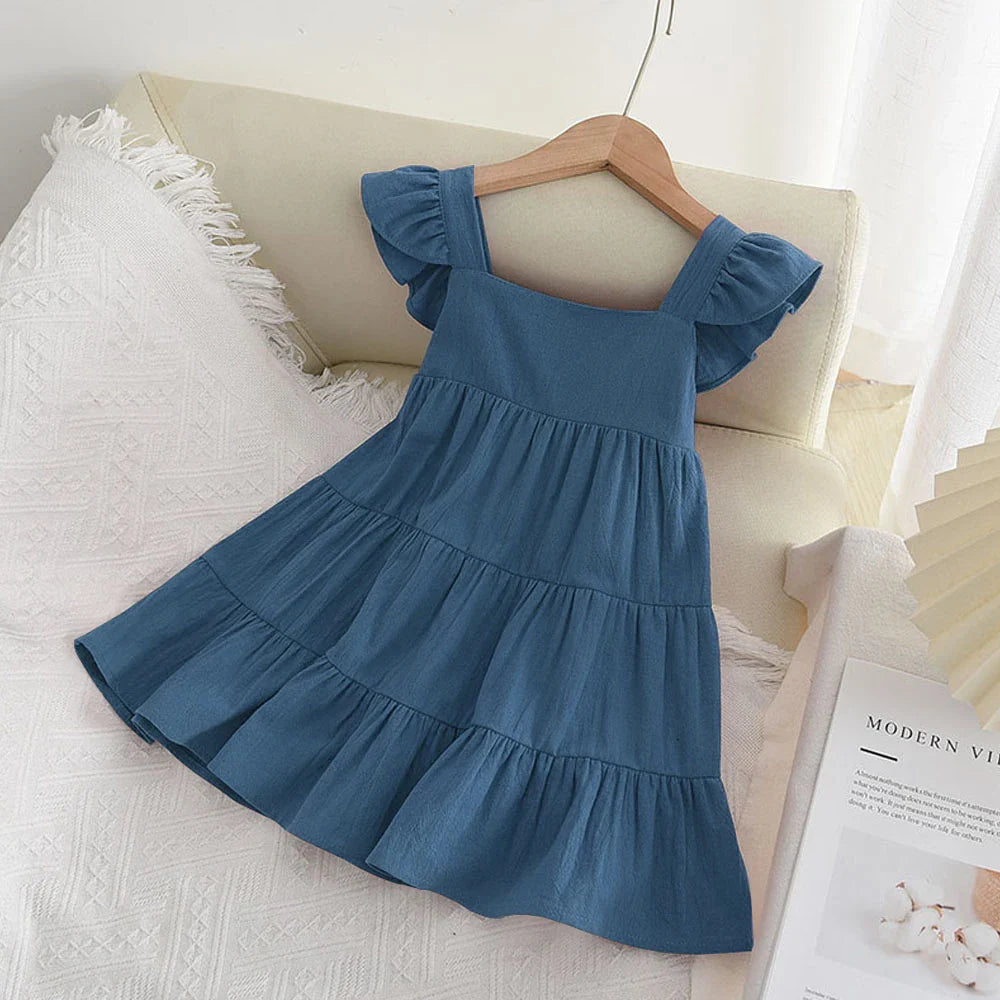 Casual Baby Kid Girl Infant Sleeveless Ruffles Princess Dress Cute Solid Color Korean Kids Clothes-Dollar Bargains Online Shopping Australia