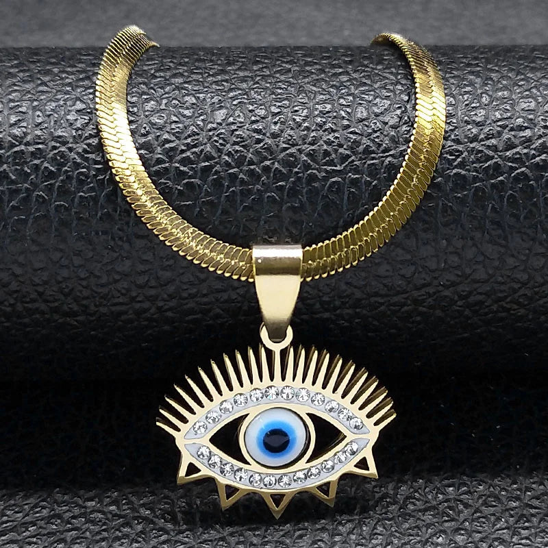 Vintage Crystal Evil Demon Eye Choker Necklaces for Women Stainless Steel Gold Plated Necklaces Jewelry-Dollar Bargains Online Shopping Australia