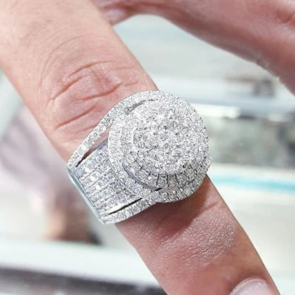 Luxury Wide Promise Rings for Women Pull Paved CZ Sparkling Wedding Bands Rings Silver Color/Gold Color Fashion Jewelry-Dollar Bargains Online Shopping Australia