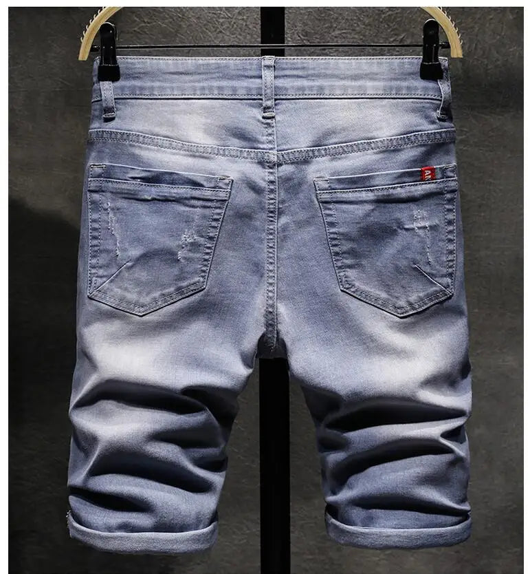 Men's Denim Chino Fashion Shorts Washed Denim Boys Skinny Runway Short Men's Jeans Shorts Homme Destroyed Ripped Jeans Plus Size