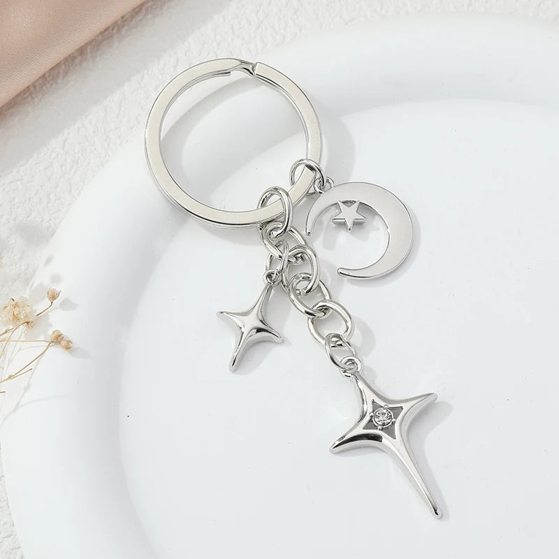 Y2K Keychains Star Moon Metal Key Rings For Women Men Friendship Gift Handbag Decoration Handmade Jewelry-Dollar Bargains Online Shopping Australia