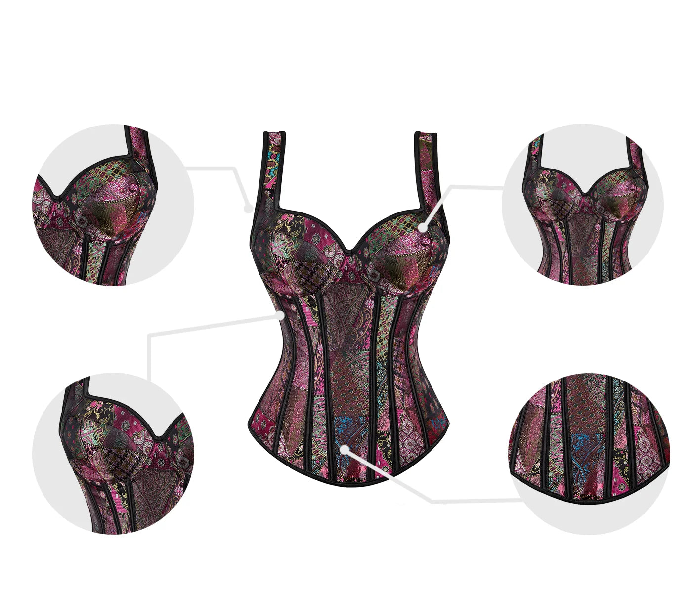 Corset with Straps for Women Black Overbust Corset Plus Size Jacquard Lace-Up Corset Zipper TOP Vintage Gothic Corset Bustier-Dollar Bargains Online Shopping Australia
