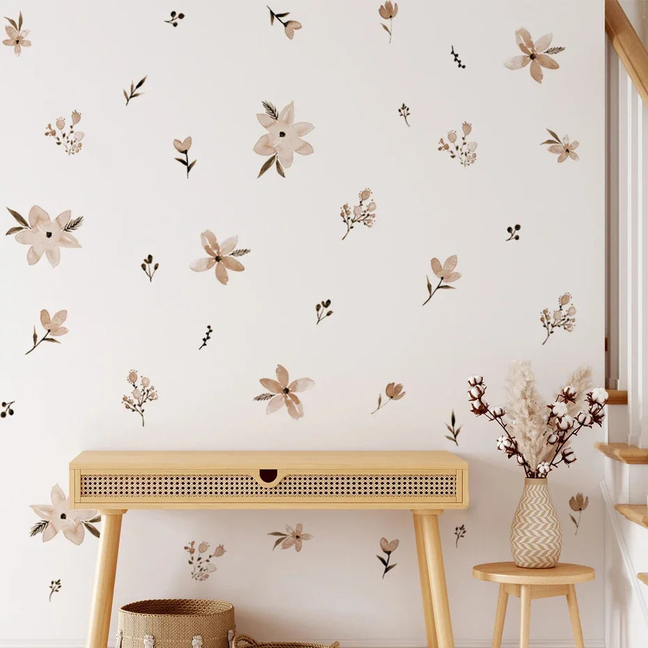 Boho Style Flowers Leaves Watercolor Wall Sticker Nursery Vinyl Wall Art Decals for Living Room Bedroom Kids Room Home Decor-Dollar Bargains Online Shopping Australia