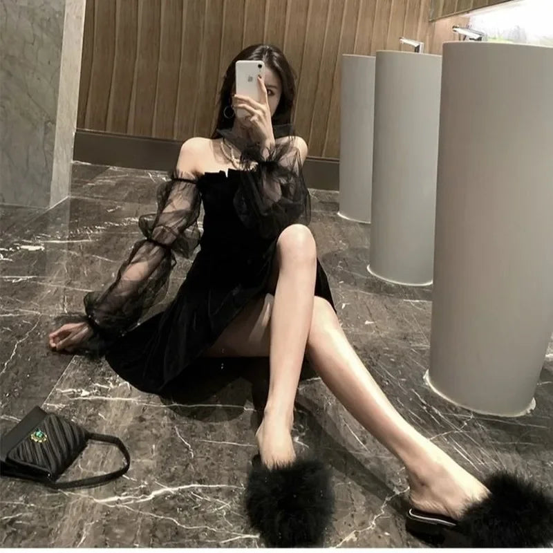 Black Retro Dress Women Lace Chiffon Mini High Street Sexy Women Club-Dollar Bargains Online Shopping Australia