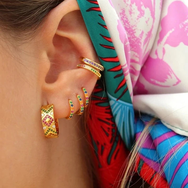 Gold Filled Stud Earrings Set For Women Ear Cuffs Colorful Zircon Dangle Hoop Earrings Fashion Party Jewelry-Dollar Bargains Online Shopping Australia