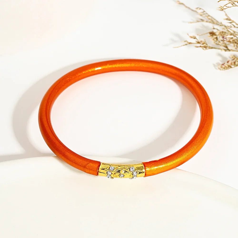 Inlaid Rhinestone Metal Buckle Silicone Bracelet for Women Buddhist Rush Temple Glitter Filled Jelly Lightweight Bangles-Dollar Bargains Online Shopping Australia