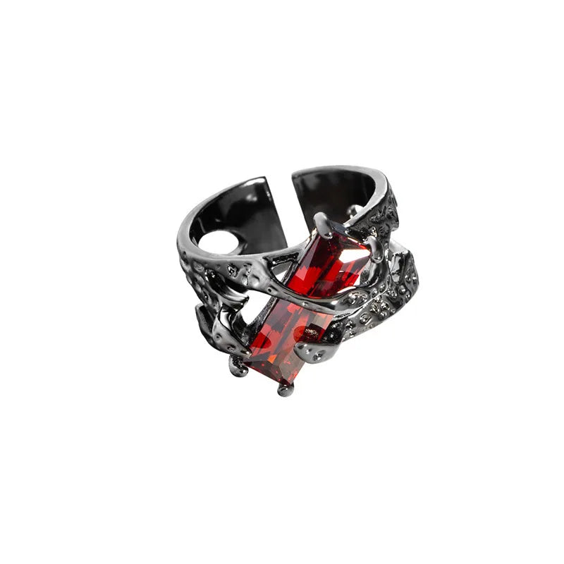 Punk Black Rings Thorns Vine Twine Red Rhinestones Hollow Couple Finger Ring Women Men Jewelry Gift-Dollar Bargains Online Shopping Australia