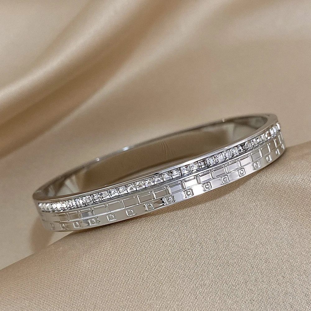 Zircon Stainless Steel Bangles Bracelets for Women Cuff Wristband Waterproof Wedding Jewelry Gifts Accessories-Dollar Bargains Online Shopping Australia