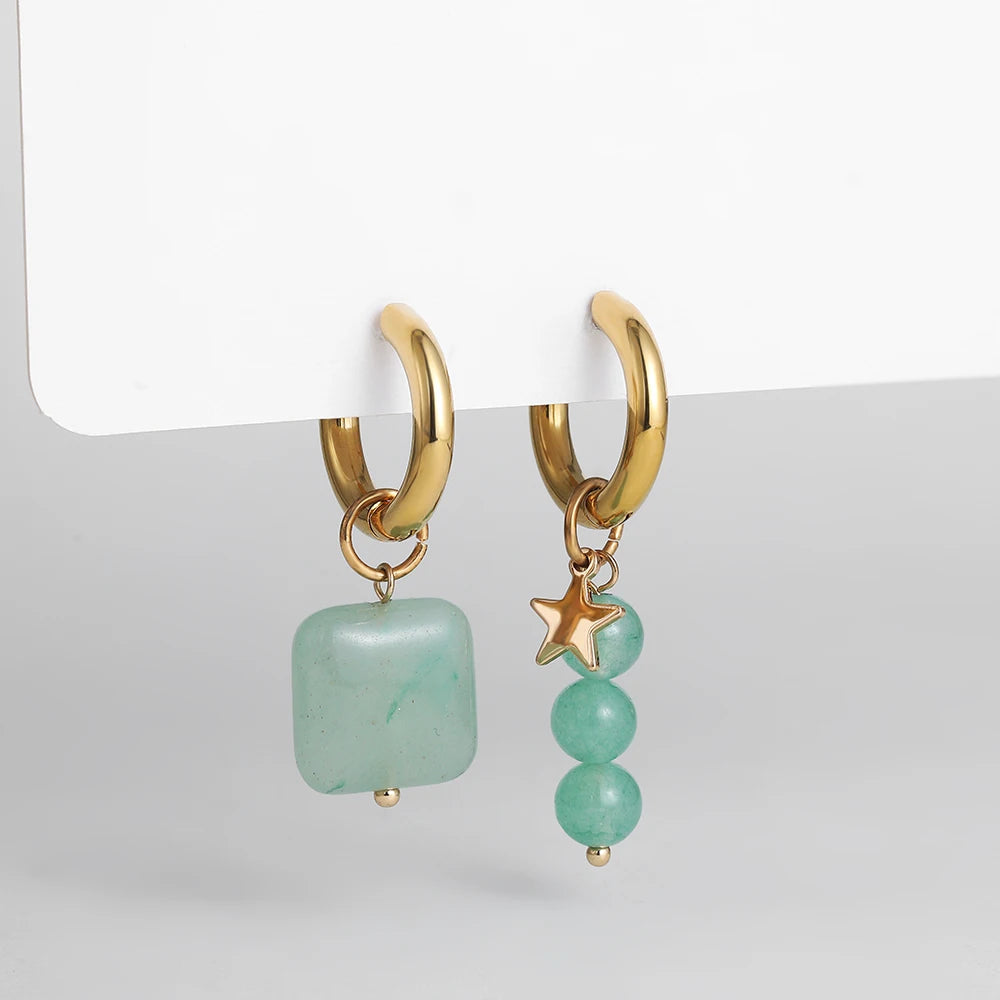 Bohemian Handmade Natural Stone Beads Hoop Earrings for Women Golden Color Stainless Steel Circle-Dollar Bargains Online Shopping Australia