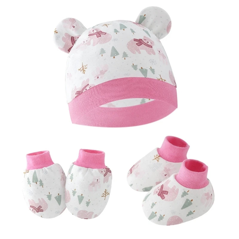 3pcs/set Cotton Newborn Cap with Anti Scratch Mittens and Foot Cover Infant Warm Headwear Baby Gloves with Socks Set-Dollar Bargains Online Shopping Australia